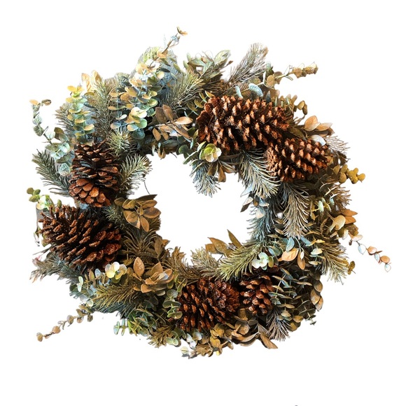 North Pole trading Co.Faux greenery and natural pinecone holiday wreath 24 inch - Picture 3 of 12